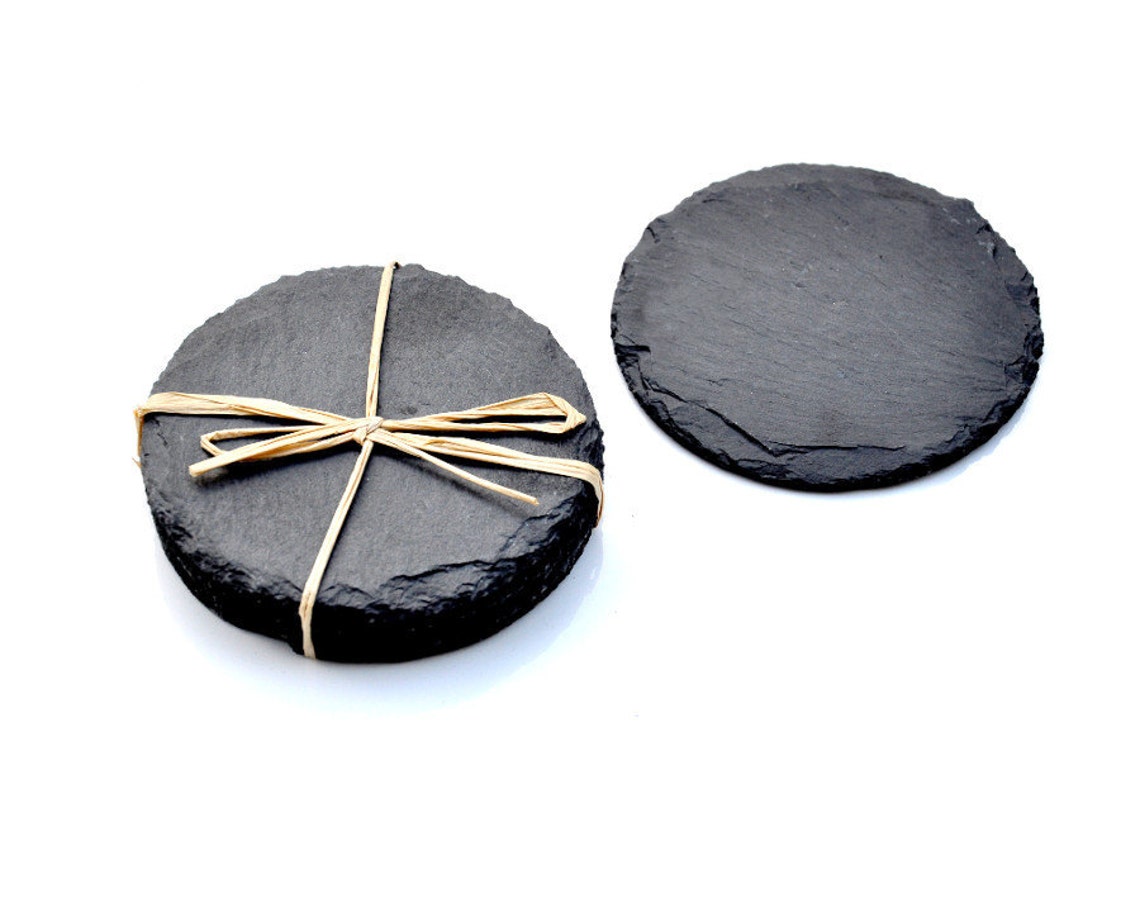 Slate Grey Coasters Set of Four Stone Chalkboard Round Etsy
