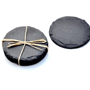 Slate Grey Coasters, Set of Four, Stone Chalkboard  Round Industrial Wedding Decor