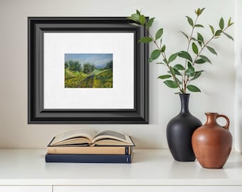 Oryginalny żółty obraz krajobrazowy z dzikimi kwiatami, 5x7 pasteli miękkich, łąka