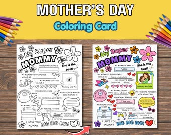 Página para colorir do Dia das Mães, Diário "Tudo Sobre a Mamãe" para Crianças, Atividade de Colorir para a Mamãe, Presentes Personalizados "Faça Você Mesmo" para a Mamãe, Preencha os Espaços em Branco