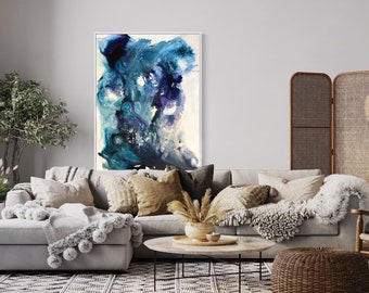 Fractal Fluids: Lichtenberg Figure in Blue 36” x 48” •  One of a Kind, Fluid Painting, Fluid Pour, Modern Original Art, Original Painting