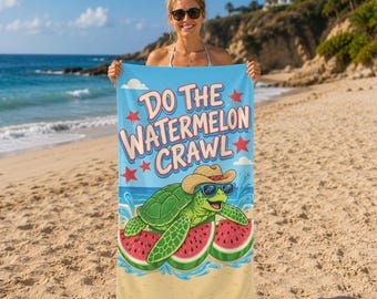 Toalla de playa divertida con forma de tortuga, toalla de piscina de verano con diseño de sandía, regalo ideal para amantes de las fiestas en la piscina durante las vacaciones tropicales.
