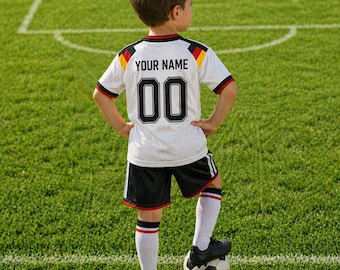 Conjunto de camiseta de fútbol infantil personalizada / Equipación de fútbol inspirada en Alemania, con nombre y número.