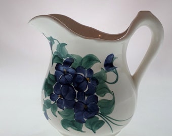 Vintage Cash Family Pottery Erwin Tennessee Hand Painted Cream Pitcher Blue Flowers