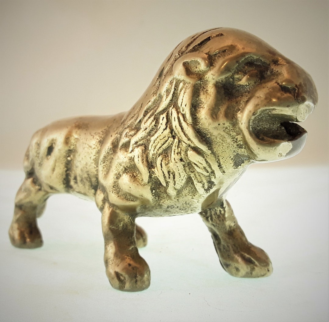 Vintage Cast Brass Lion Figurine Paperweight Desk Ornament Zodiac - Etsy