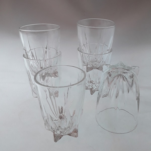 Vintage Federal Glass Classic Star Shot Glasses Set of 6 Clear Cordial Liqueur Whiskey