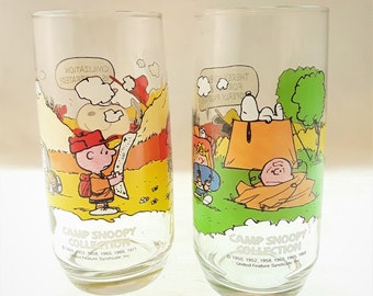 Pair of Collectible McDonalds Camp Snoopy Glasses 1983 Charles Schulz Design