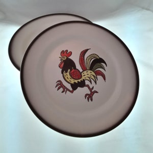 3 Vintage Metlox Poppytrail California Red Rooster Hand Painted Dinner Plates 10 Inch