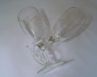 Pair Vintage Noritake Crystal Bamboo Pattern Cordial Cocktail Glasses