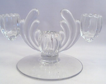 Vintage Heisey Glass Crystolite Art Deco Three Candle Holder Candlestick