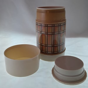 Vintage Aladdin Best Buy Tan Plaid 1 Pint Wide Mouth Thermos Bottle WM4040