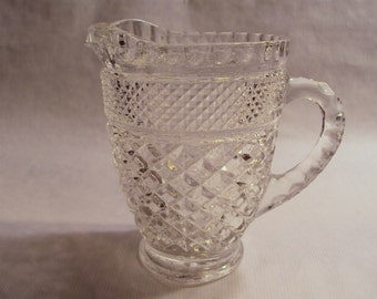 Vintage Anchor Hocking Glass Wexford Pattern Diamond Clear 16 Ounce Milk Pitcher
