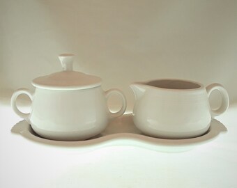 Homer Laughlin China Fiesta Ware White Creamer and Sugar Set with Figure 8 Tray