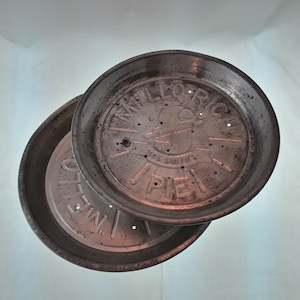Pair of Vintage Mellow Rich Mrs Smith&#39;s Pies Perforated Tin Pie Pan Dish Plate