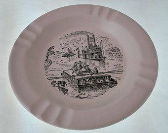Vintage Currier and Ives Steamboat Paddlewheel Boat Ashtray Bound Down the River