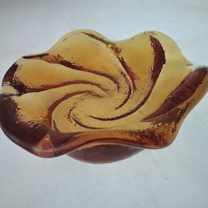 Vintage Fenton Art Glass Small Amber Swirl Individual Ashtray Pin Dish Nut Bowl