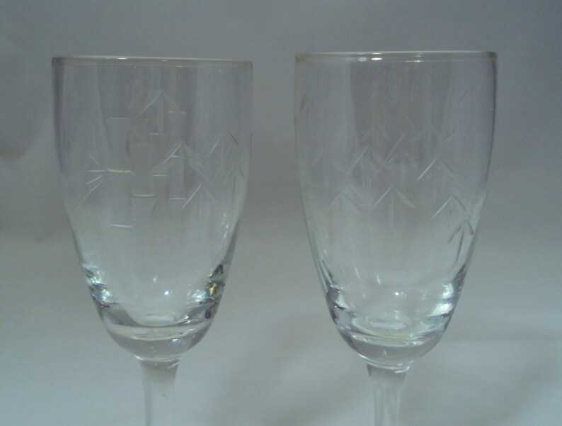 Pair Vintage Noritake Crystal Bamboo Pattern Cordial Cocktail Glasses