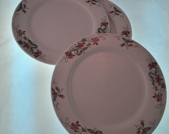 Vintage Homer Laughlin China Restaurant Ware Luncheon Dinner Plates Pink Violets 9 inch Set of 3