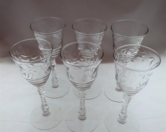 Set of 6 Libbey Rock Sharpe Normandy Pattern Claret Wine Glasses