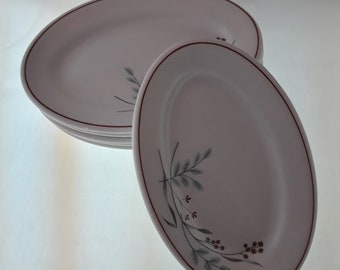 Vintage Shenango China Restaurant Ware Oval Side Plates Set of 6 Midcentury Flower Spray