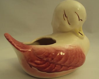 Vintage Nursery Planter Sleeping Duckling Duck Hand Painted Fredericksburg Art Pottery
