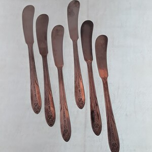 Set of 6 Vintage National Silver Plate Individual Butter Knives Princess Royal Pattern