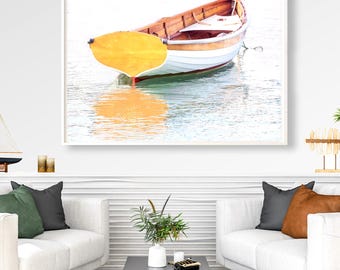 White Wooden Rowboat Photo Print, Vineyard Haven Harbor Art (Canvas or Unframed)