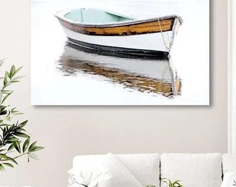 Tranquil Wooden Rowboat Fine Art Photo Print, Nautical New England Decor (Canvas or Unframed)
