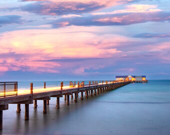 Anna Maria Island Pier Sunset Photo, Florida Coast Beach Artwork (Canvas or Unframed)