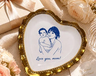 Aangepaste moeder oma sieraden schotel, familiefoto ring schotel, gepersonaliseerd portret keramische kerst, moeder foto cadeau, familie minnaar cadeau