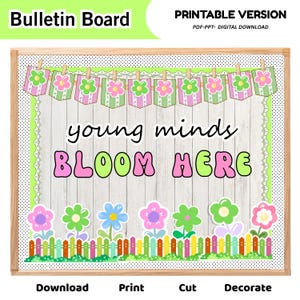 Kit per bacheca "Young Minds Bloom Here" / Decorazioni floreali per l'aula (Download digitale)