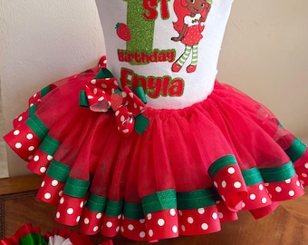 Erdbeer-Geburtstags-Tutu Outfit | Mädchen Geburtstag Tutu | Erdbeer Themed Tutu | Tutu Geburtstagsset