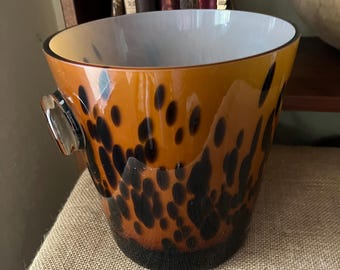Art en verre de Murano écaille de tortue Refroidisseur de vin à champagne seau à glace italien MCM en verre - Articles de bar artisanaux ~ Régence hollywoodienne du milieu du siècle