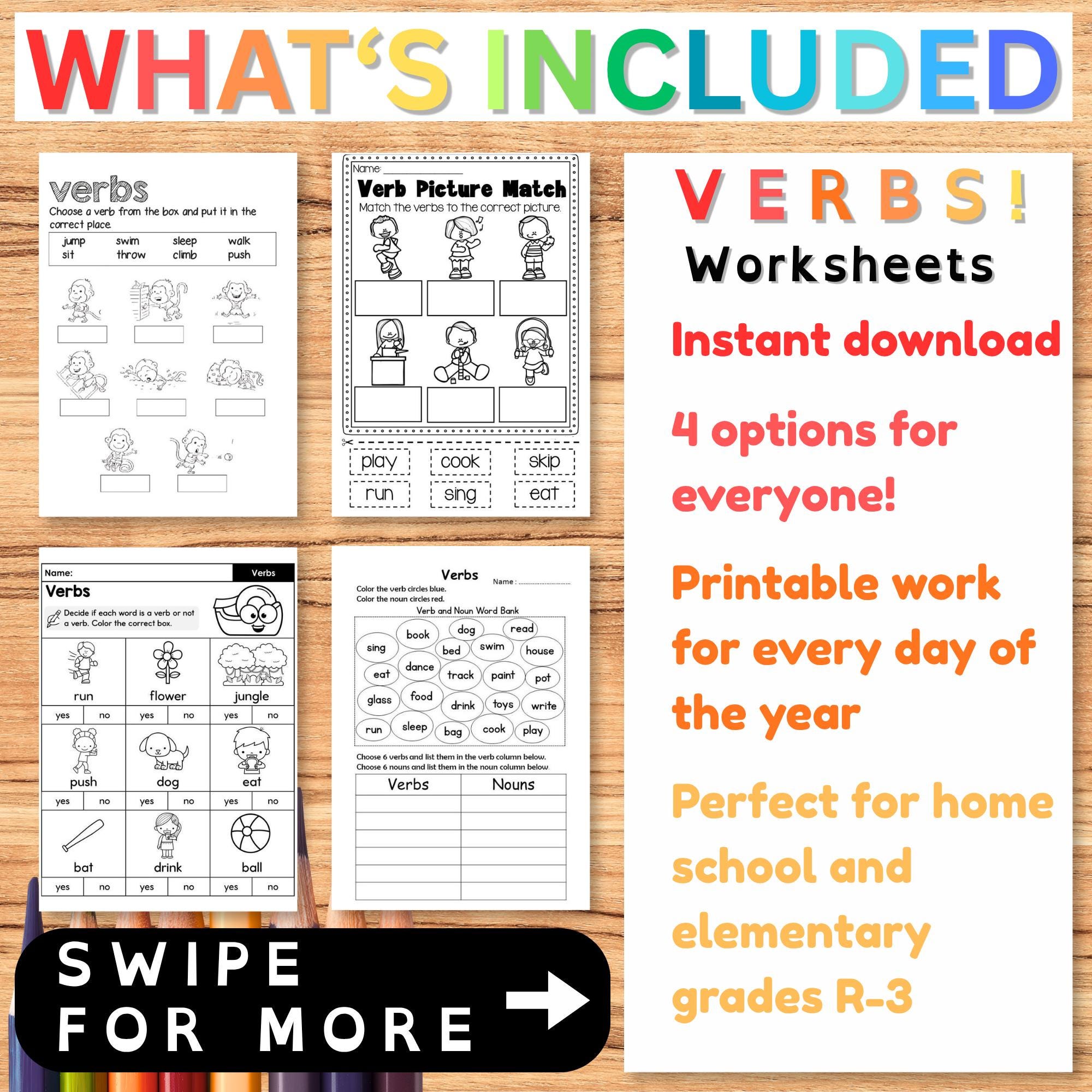 Grade R 3 English Worksheets, 4 Verbs Printable Worksheets, Grades R-3, Fun ...