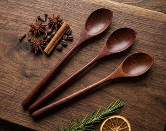 Handmade Long Handle Wooden Spoon, Natural Wood Stirring Spoon for Cooking