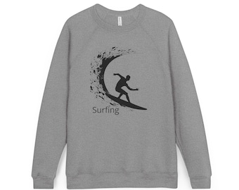 Surfer Silhouette Surfing Sweatshirt | Wave Graphic Raglan Crewneck