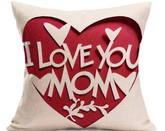 Decoratief sierkussen, I Love You Mom Heart Design, Moederdagcadeau