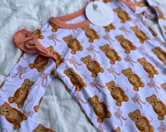Hand Drawn Teddy Bear Pajama Set: Soft Viscose Bamboo Sleepwear
