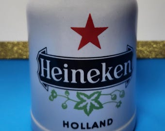 Heineken Holland White Ceramic Beer Stein Style Breweriana, Vintage Retro Mug Ceramarte