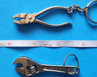 Miniature Metal Adjustable Wrench & Pliers Keychains Vintage Functional Tool Set
