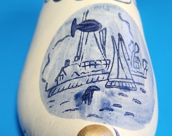 Blue & Gold Ceramic Clog Ashtray Hand-painted Planter, Trinket Dish Vintage MCM