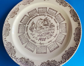 1958 Decorative Wall Hanging Calendar. MCM Taylor Smith Taylor 10" Vintage Plate from Gately's