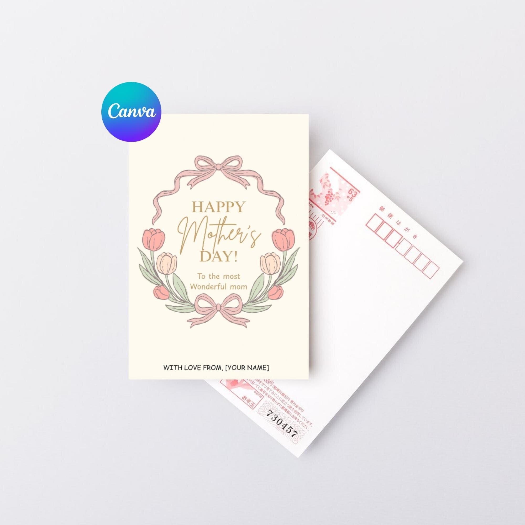 Printable Mother's Day Card Template | Floral Bow 5x7 Canva (digital ...