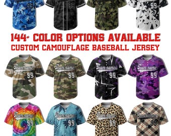 Personalized Camo Baseball Jersey, Add Your Own Design, Custom Name Number Logo Team Jersey