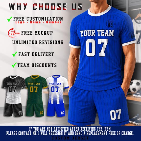 Custom Team Soccer Jerseys, Personalized Football Uniforms, Name Number Logo Print, Team Sportswear