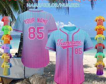 Custom  embroidery Baseball Jersey, Personalized Name Team Number Shirt, Striped Gradient Jersey.