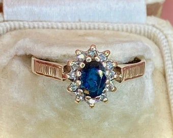 Sapphire & Diamond 9ct Gold Vintage Engagement Ring, U.K Size L+1/2, U.S.  size 6, Gift-boxed