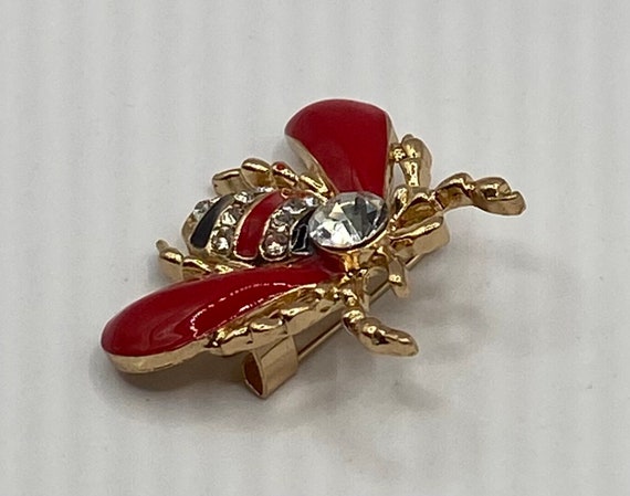 Jewelled Vintage Red Enamel Bee Brooch. - image 10