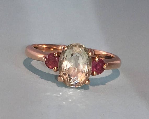 Rose Gold Ring with Pale Blue and Pink Stones - 9… - image 2