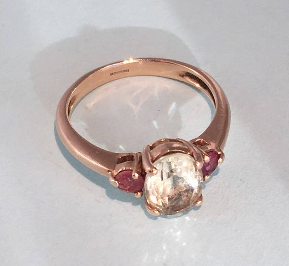 Rose Gold Ring with Pale Blue and Pink Stones - 9… - image 3